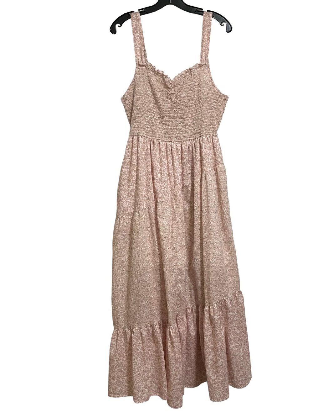 Pink Floral Maxi Dress with Smocked Bodice